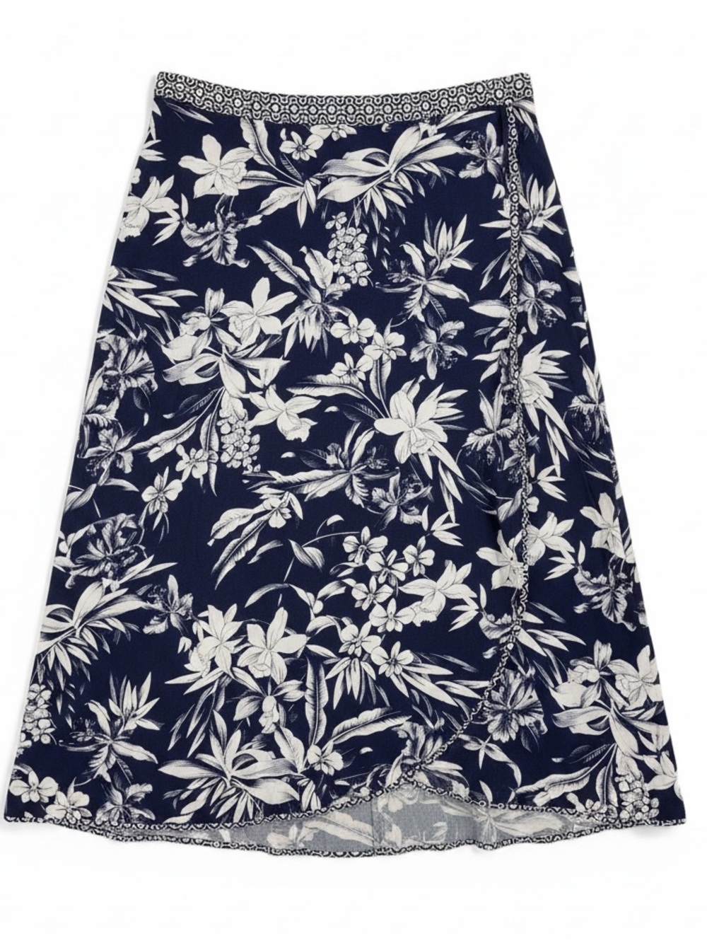 Tommy Bahama Floriana Twinned Maxi Skirt Tropical Navy White Faux Wrap Size 12 - Picture 8 of 8